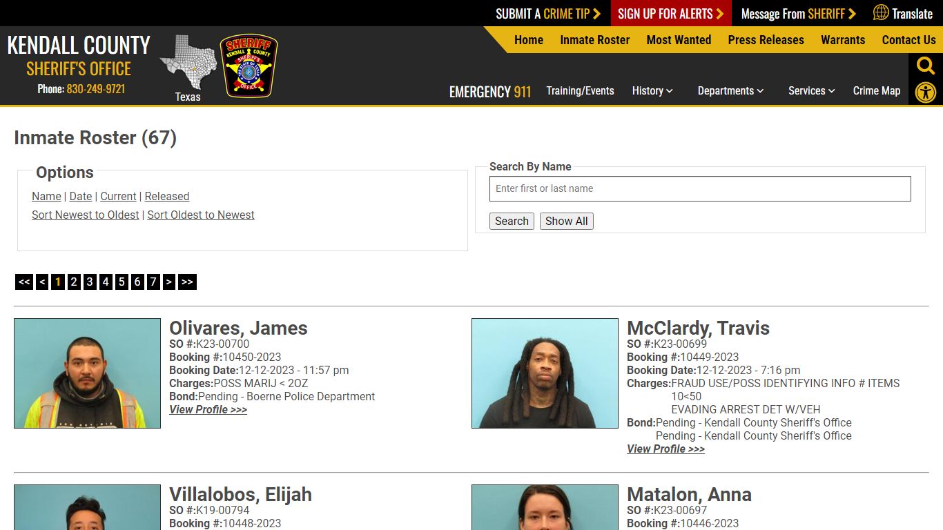Inmate Roster - Current Inmates Booking Date Descending - Kendall ...