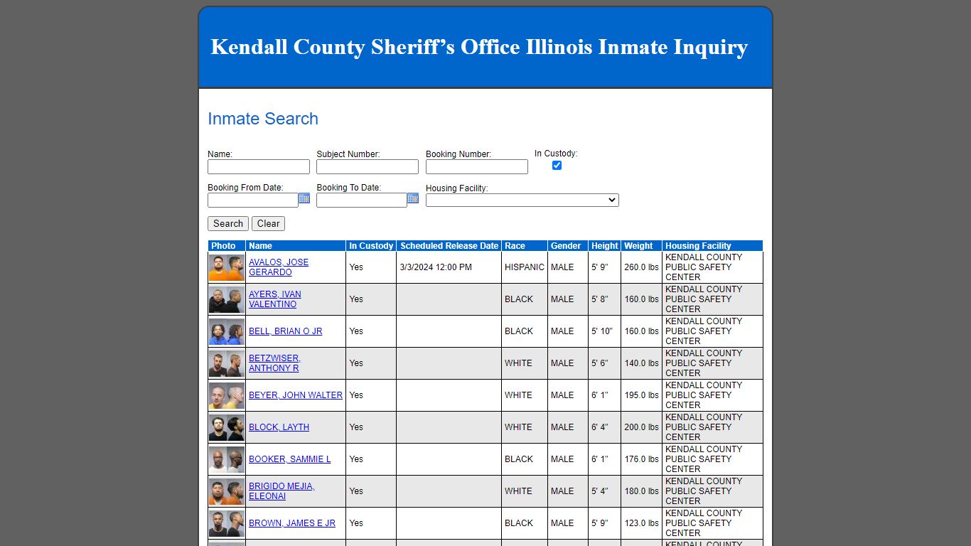 Kendall County Sheriff’s Office Illinois Inmate Inquiry - Inmate Search